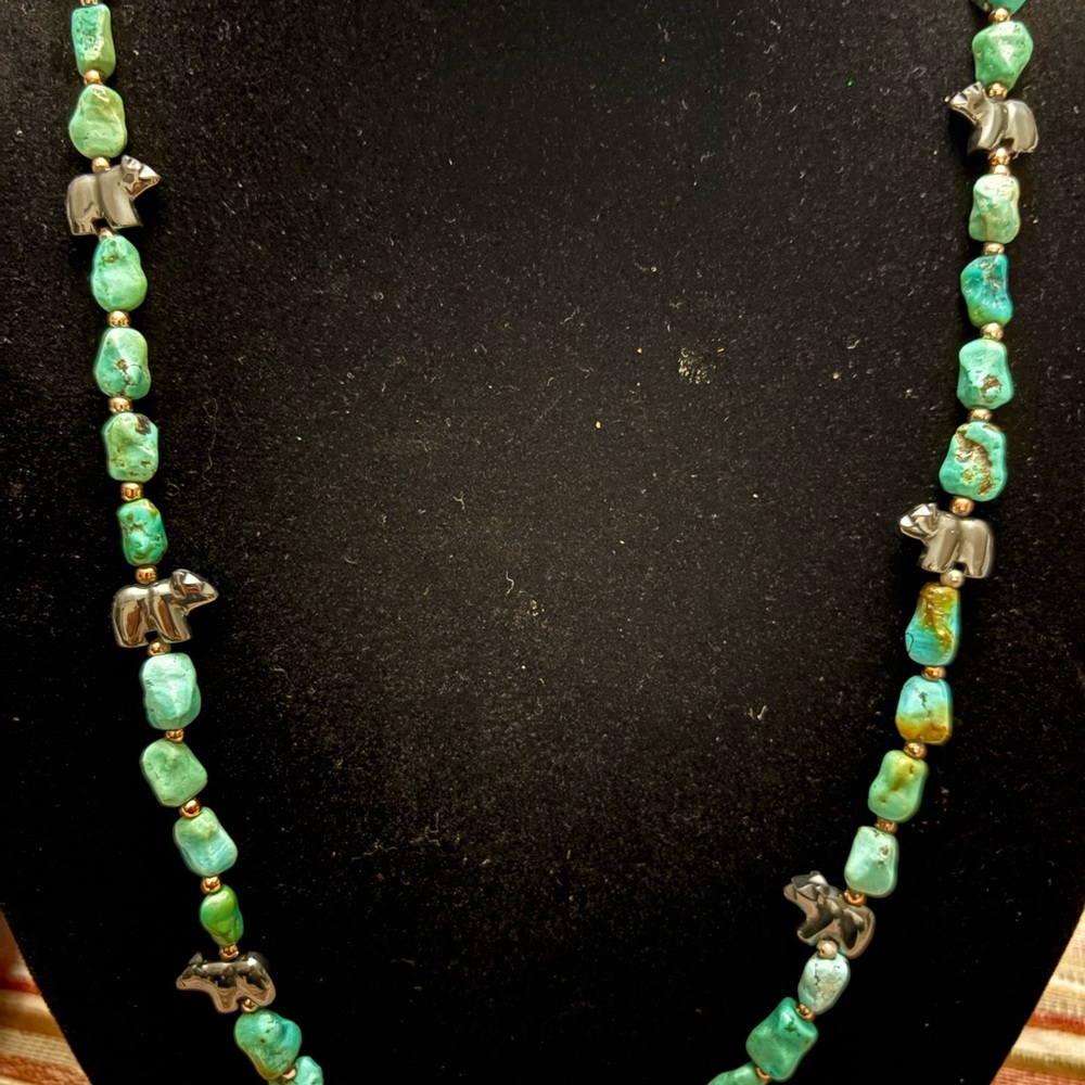 Turquoise and Black Bear Necklace
